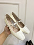 Women Stylish Rhinestone Decor Buckle Strap Block Mary Jane Heel
